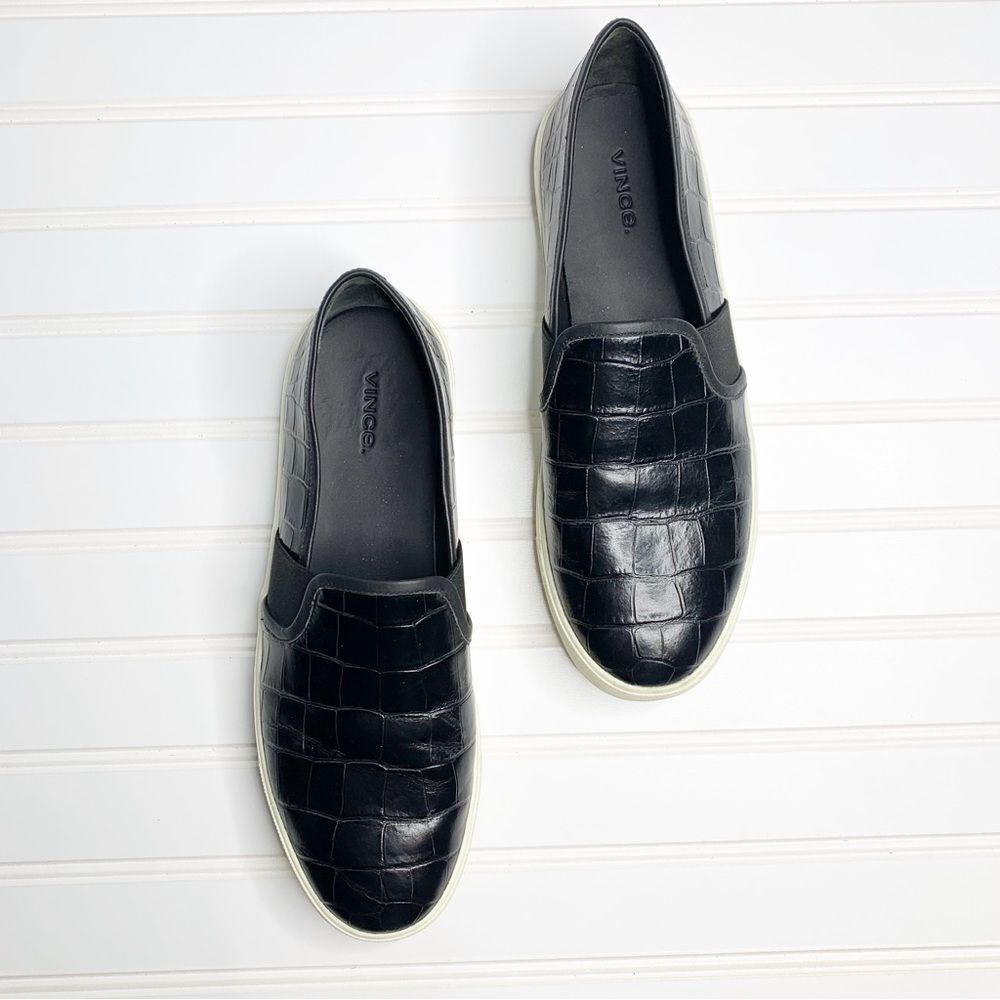 Vince Black Croc-Embossed Slip-On Sneakers